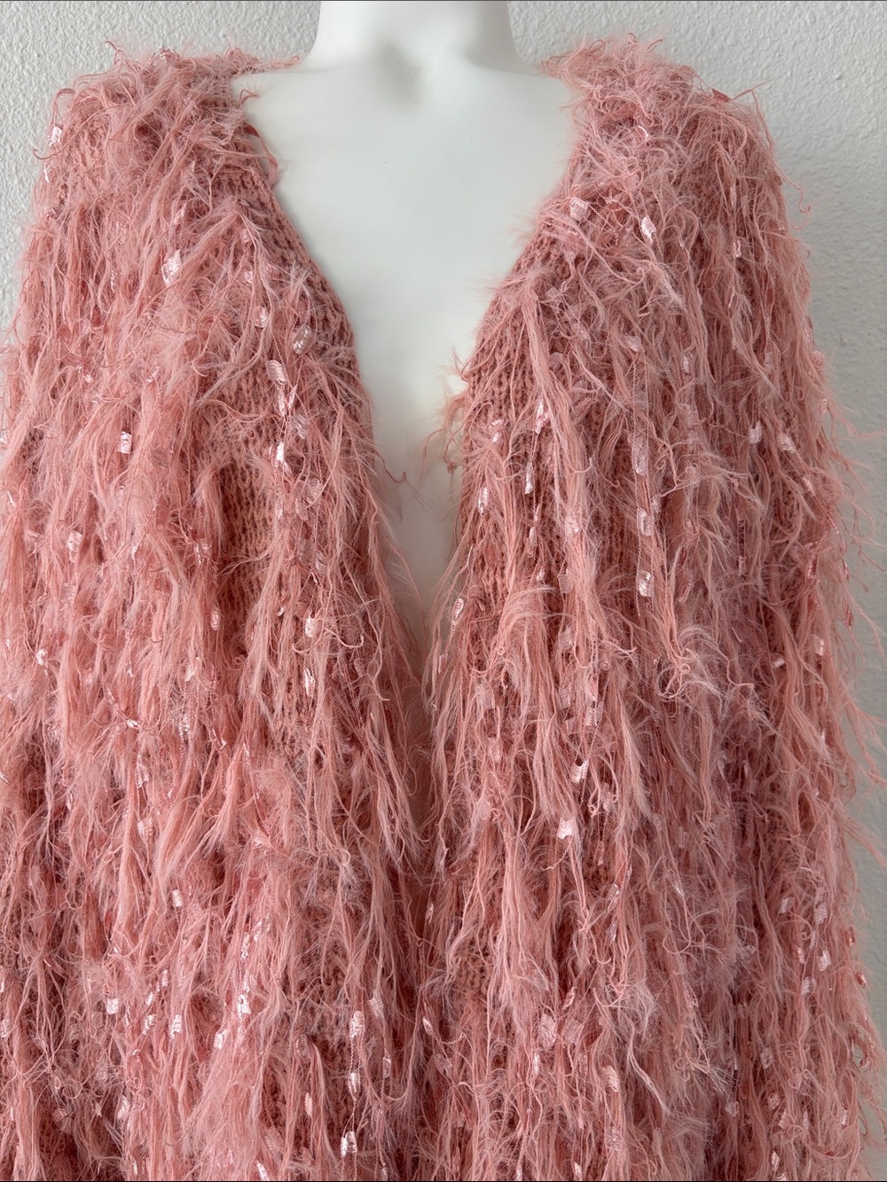 NWT! Pink Blush Shaggy Teddy Cardigan Open Swing Sweater Coat - Picture 2 of 8